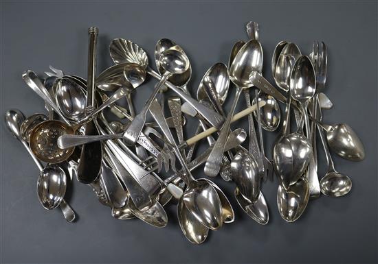 Assorted small silver flatware including four 19th century York teaspoons by Barber & Whitwell and eight plated items.